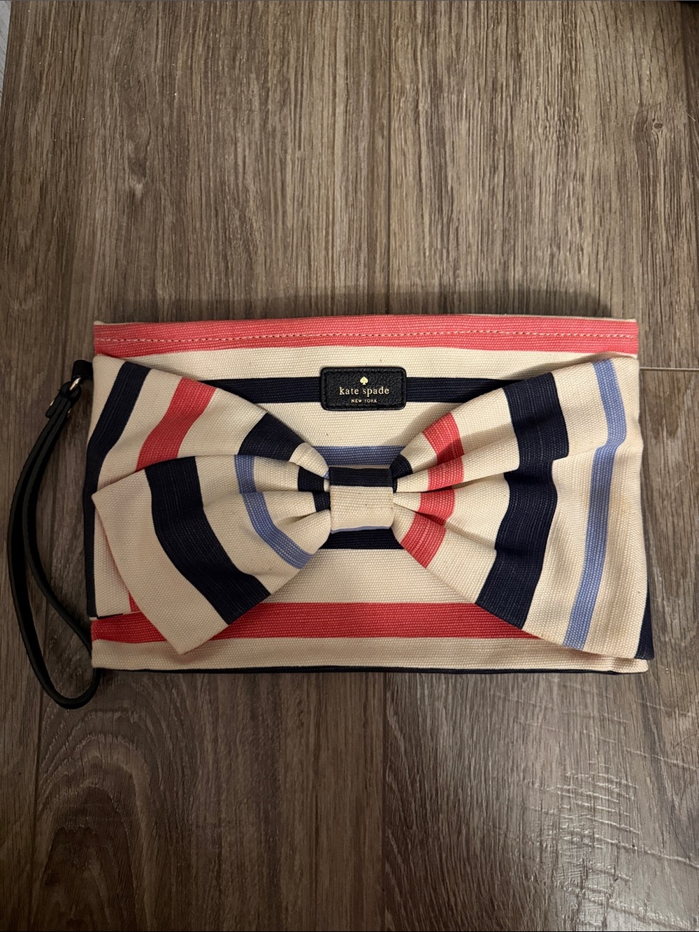 kate spade Striped Bow Wristlet Clutch - Navy, Pink & Cream